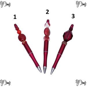 Red Beaded Pens Includes Pouch and Ink Refill